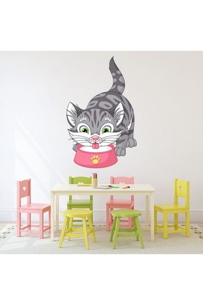 sut icen sevimli gri kedi duvar dolap pencere sticker