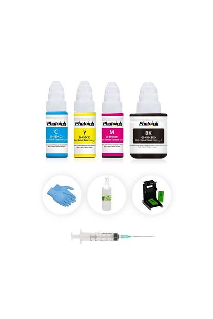 canon e404 e414 e474 e484 photoink plus siyah ve renkli kartus dolum seti