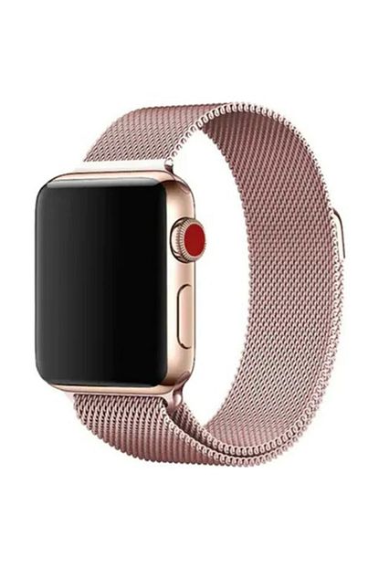 apple watch 42mm 44mm uyumlu rose gold renk miknatisli hasir saat kordonu