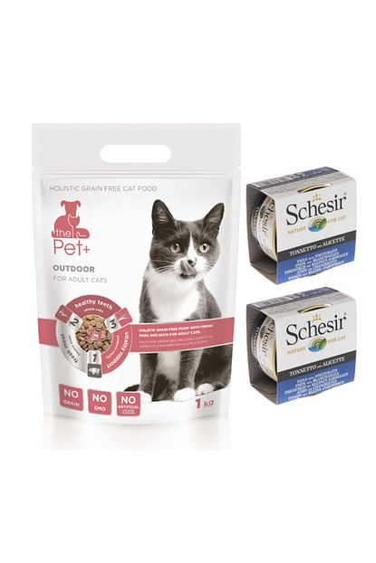 tahilsiz yetiskin kedi mamasi 1 kg 2x85gr schesir jelly ton ve ringa balikli yas mama