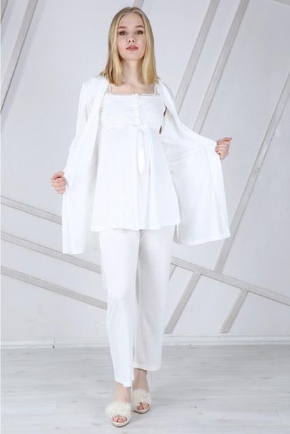 Pierre Cardin Kadin Hamile Lohusa 3 Lu Pijama Sabahlik Takimi 3019 Trendyol