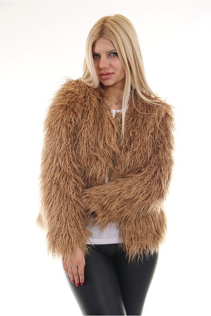 Redpoint Kadin Kahverengi Suni Kurk Faux Fur Uzun Tuylu Onden Snap Dugmeli Ceket Trendyol