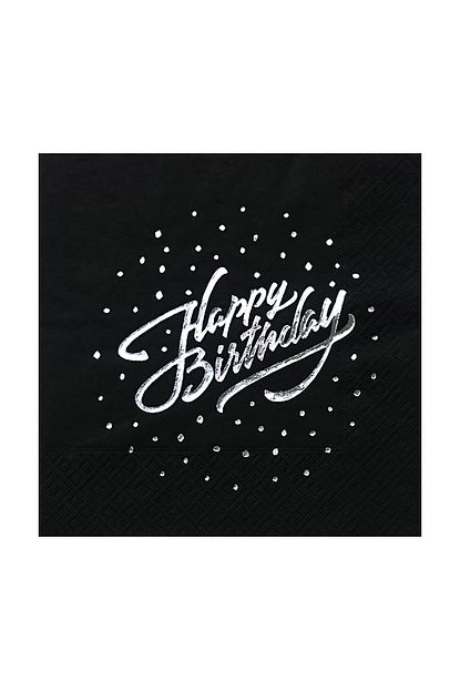 gumus varak happy birthday dogum gunu desenli 16 li siyah renkli pecete