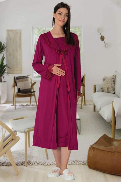 Shop Mood Kadin Fusya Hamile Lohusa Sabahlikli Gecelik Takimi Trendyol