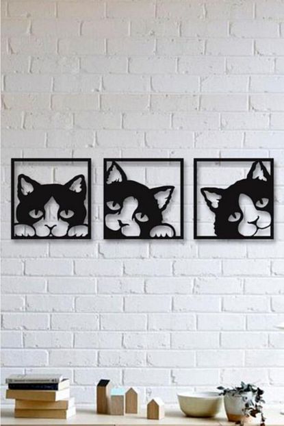 3 lu kedi duvar tablosu ahsap kedi tablosu mdf kedi tablosu