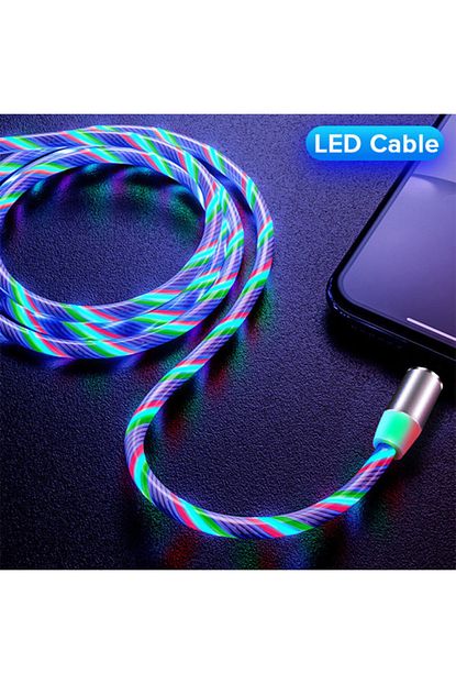 elmas micro usb full isikli hareketli manyetik miknatisli sarj aleti sarj kablosu rgb karisik renkli fiyati yorumlari trendyol