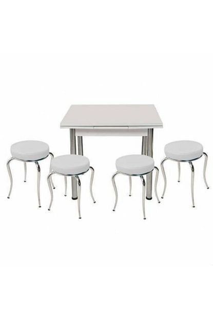 evistro yandan acilir cam mutfak masa 4 tabureli beyaz 60x90 cm trendyol