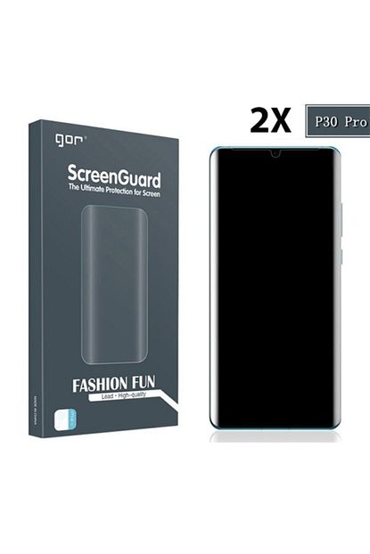 gor huawei p30 pro 3d kavisli full kaplama darbe emici ekran koruyucu 2 adet set seffaf