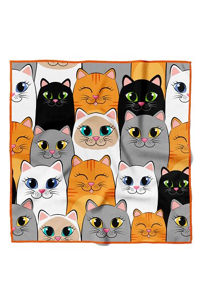 kadin gri sari kedi desenli bandana 50x50 dg0397 22