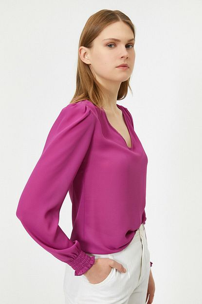 kadin pembe v yaka uzun kollu bluz 1kaf60248fw