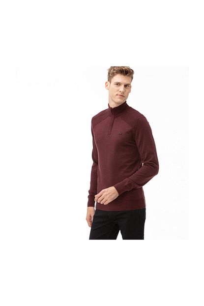 Lacoste Erkek Bogazli Bordo Yun Triko Kazak Trendyol