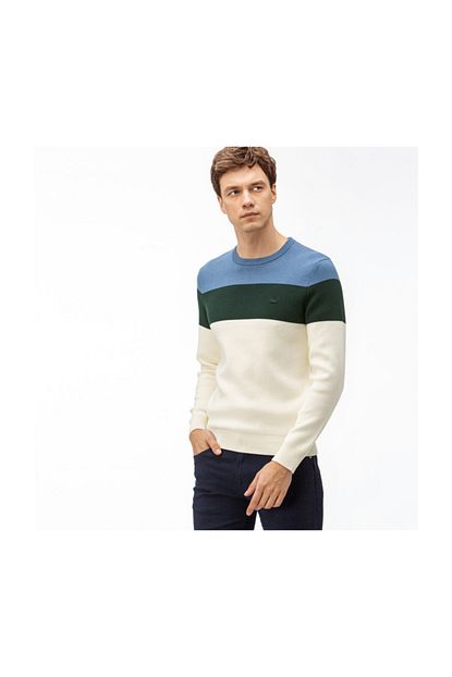 Lacoste Erkek Blok Desenli Beyaz Triko Kazak Ah2041r Trendyol