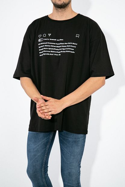 Mustafacinali Erkek Siyah Ustu Yazili Bol Kesim Tshirt Trendyol