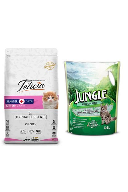Felicia Az Tahilli Yavru Tavuklu Hypoallergenic Kedi Mamasi 2 Kg Jungle Kristal Kedi Kumu 3 4 Lt Trendyol