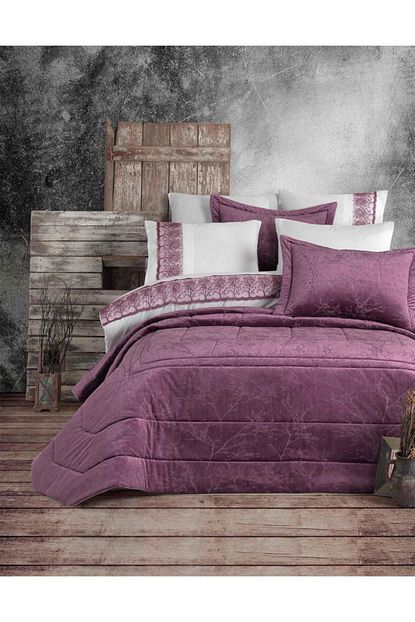 Matte Sateen Whirl Cift Kisilik Yatak Ortusu Koyu Murdum Madame Coco