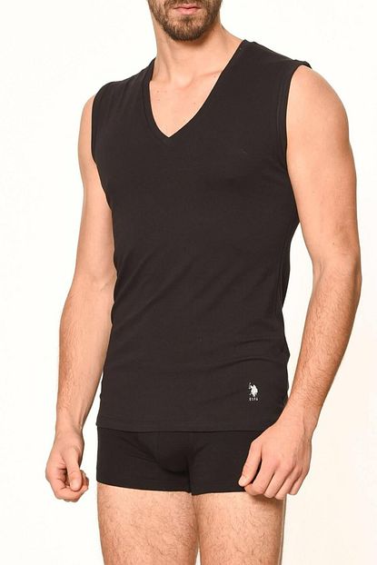 U S Polo Assn 2 Li Erkek Siyah Derin V Yaka Atlet U S 01 80193 Trendyol