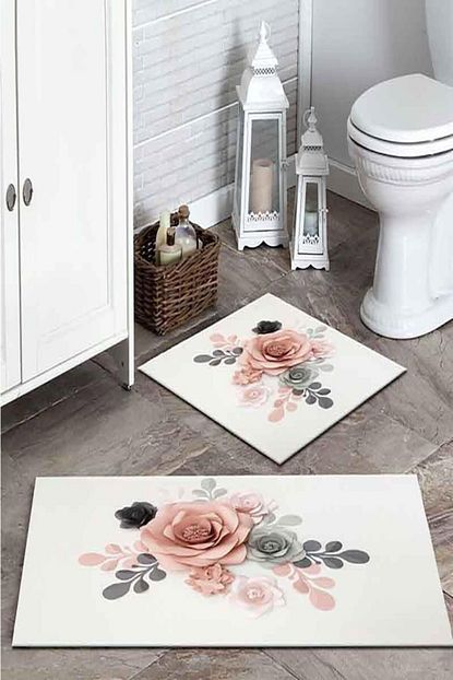 Hazar Hali Sari Gul Baskili Banyo Paspas Takimi Trendyol