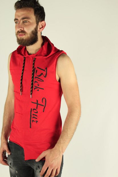 Blck4 Erkek Kirmizi Sifir Kol Kapusonlu T Shirt Trendyol
