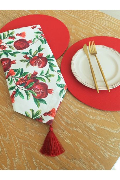 Else Home Collection Kirmizi Nar Desenli Runner 2 Kirmizi Supla Set Trendyol