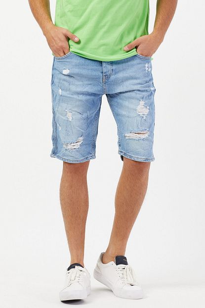 Denim Republic Erkek Buz Mavisi Yirtik Kapri Kot Sort Bermuda Trendyol