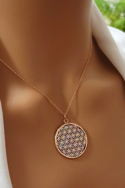Kalesilver Yasam Cicegi Kolye Abalone Tasli Rose Altin Kaplama 925 Ayar Gumus Trendyol