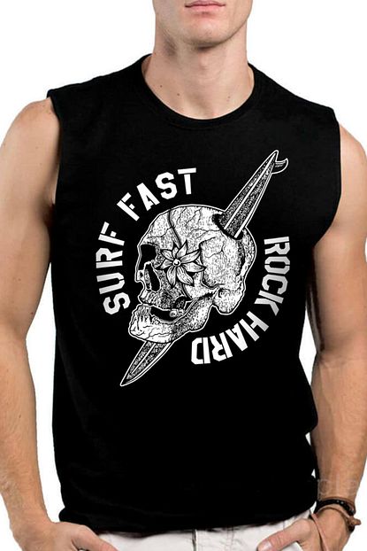 Rock Roll Sorf Kurukafa Siyah Kesik Kol Kolsuz Erkek T Shirt Atlet Trendyol