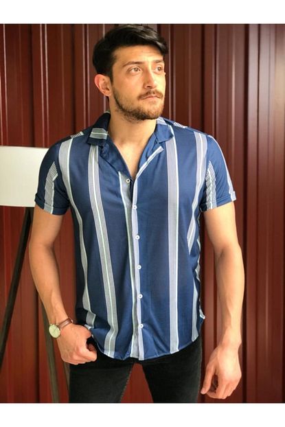 Zahirfashion Erkek Lacivert Pamuklu Desenli Gomlek Trendyol