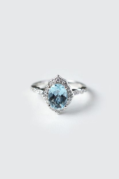 My Diamond Aquamarin Ve Pirlanta Tasli Vintage Yuzuk 14 Ayar Beyaz Altin Trendyol