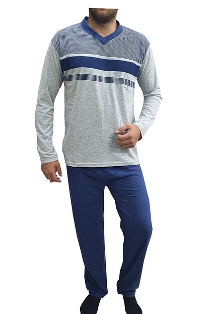 Ata 100 Pamuk Uzun Kollu Mevsimlik Cizgili Erkek Pijama Takimi Trendyol