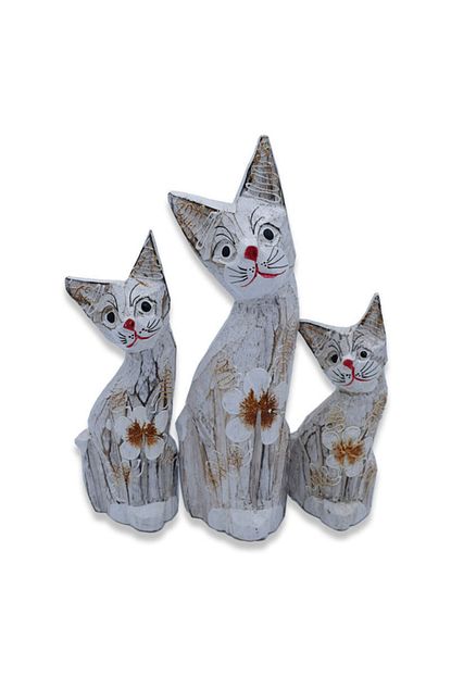 Hedicaret Ahsap Kedi Biblosu 25 Cm Uclu Biblo Dekoratif Hediye Trendyol