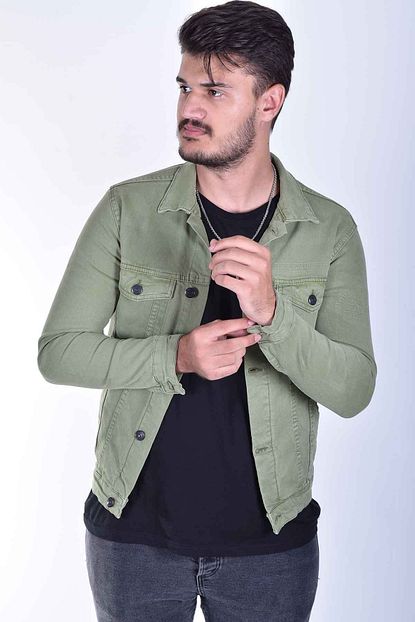 Zenet Jeans Erkek Slimfit Haki Renk Kot Ceket Trendyol
