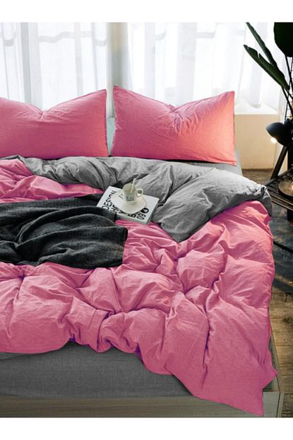 Always 100 Dogal Pamuklu Cift Kisilik Nevresim Takimi Pembe Gri Trendyol