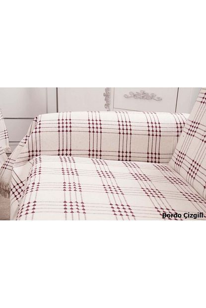 Buldan Pamuklu Maxi Cekyat Koltuk Ortusu 180x300 Bordo Cizgili Trendyol