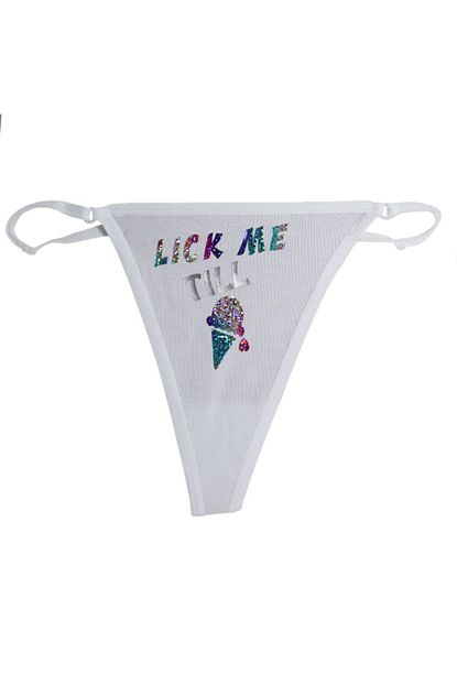 Ebsem Ice Cream Baskili G String Tanga Kadin Ic Camasiri Beyaz Ayarlanabilir Beden Trendyol