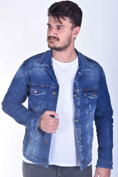 Zenet Jeans Erkek Slimfit Koyu Mavi Kot Ceket Trendyol