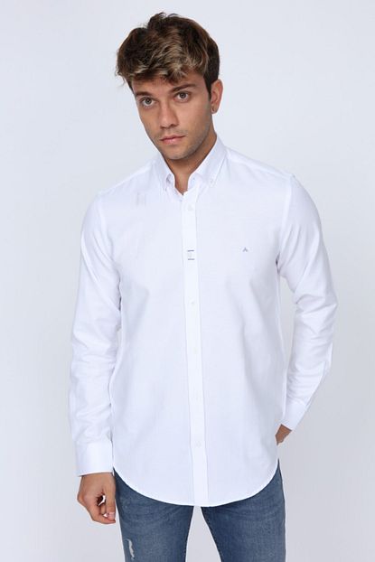 Abbate Mavi Dikis Detayli Slim Fit Beyaz Erkek Gomlek Trendyol