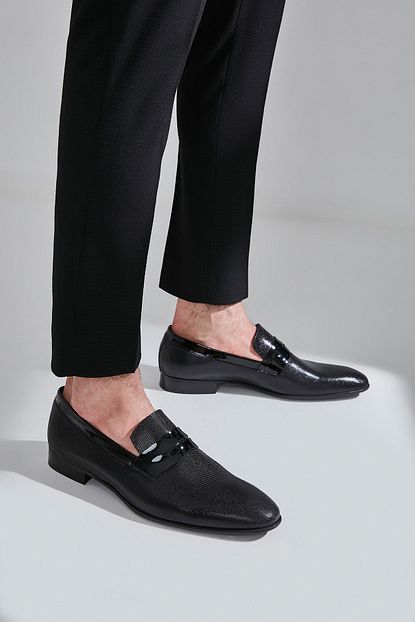 Hotic Hakiki Deri Siyah Erkek Loafer Ayakkabi Trendyol