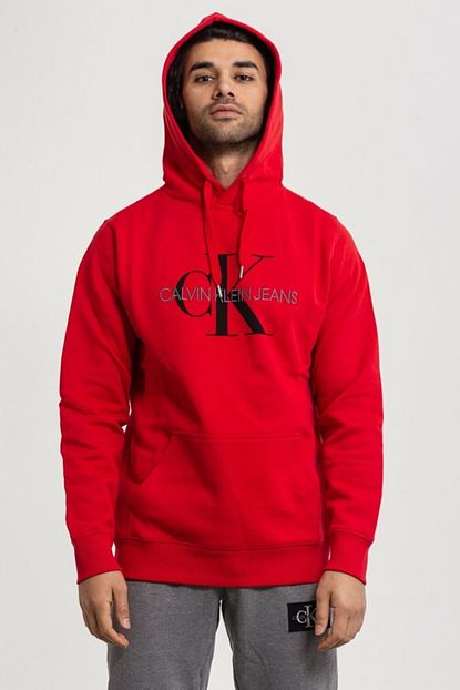 Calvin Klein 100 Pamuklu Monogram Logolu Kapusonlu Kirmizi Erkek Sweatshirt Trendyol