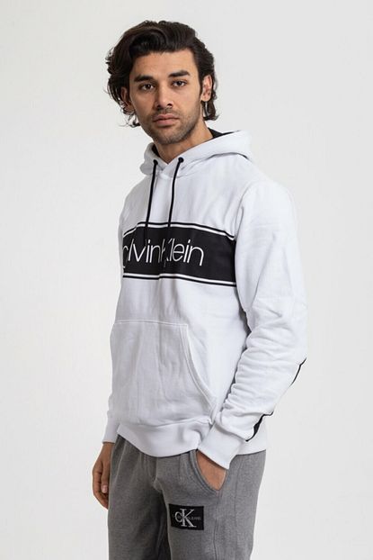 Calvin Klein Beyaz 100 Organik Pamuklu Kapusonlu Erkek Sweatshirt Trendyol