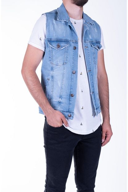 Zenet Jeans Erkek Slimfit Buz Mavisi Kot Yelek Trendyol