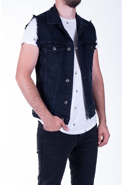 Zenet Jeans Erkek Slimfit Siyah Yirtikli Kot Yelek Trendyol