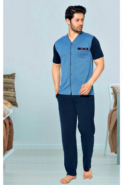 Alimer Erkek Yazlik Kisa Kollu Pijama Takimi Onden Dugmeli Trendyol