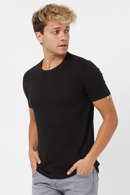 Denim Republic Siyah Erkek Arkasi Reflektorlu T Shirt Slim Fit Trendyol