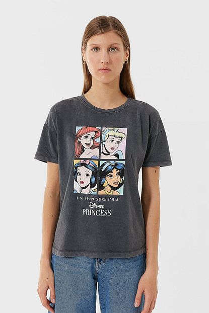 Stradivarius Kadin Koyu Gri Prenses Baskili T Shirt 02633555 Trendyol