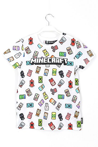 Dobakids On Ve Arkasi Minecraft Baskili Erkek Cocuk T Shirt 5 15 Yas Araligi Beyaz Trendyol