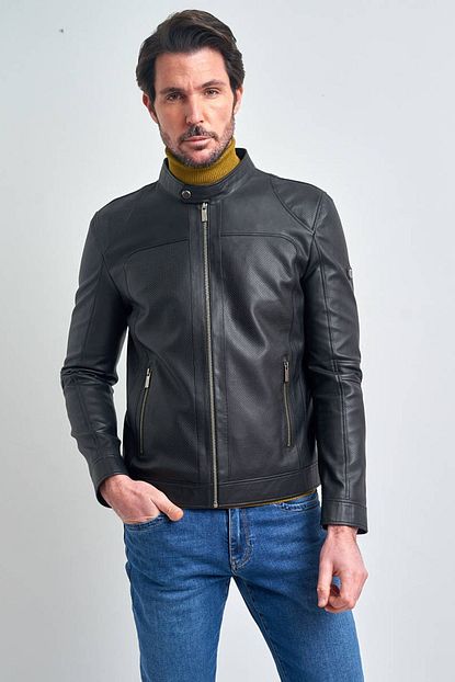 Pierre Cardin Erkek Siyah Fermuarli Spor Suni Deri Ceket Trendyol