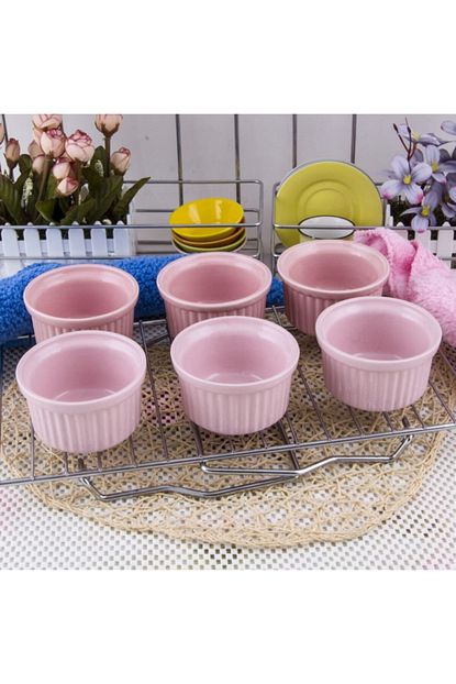 miny seramik 6li beyaz sufle kabi pembe