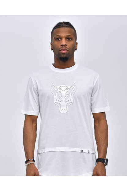 Calenzano Erkek Beyaz Sifir Yaka Onu Wolf Armali Seritli T Shirt Trendyol