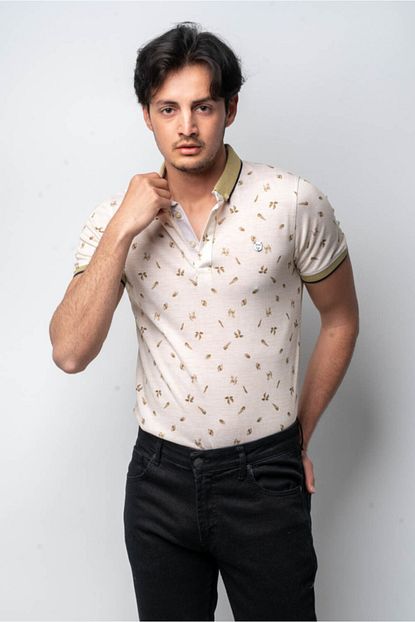 Cns Erkek Cicek Baskili Polo Yaka T Shirt Trendyol