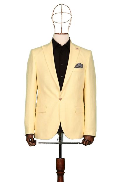 Guild Erkek Sari Sivri Yaka Tek Dugme Cift Yirtmac Yarim Astar Keten Slim Fit Ceket Trendyol